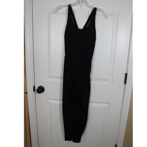 LOVESOFT Black Athletic Jumpsuit Medium Strappy Back Built-in Bra Unitard